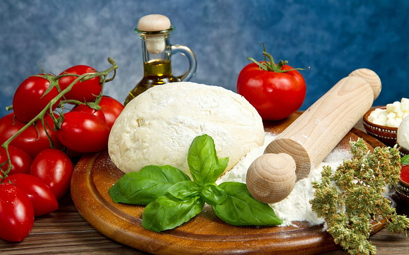 *** Ingredients for pizza ***, tomatoes, food, fresh, ingredients, basil, HD wallpaper