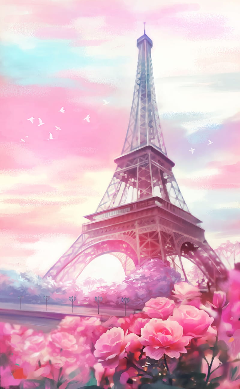 paris, flowers, tower, art, HD phone wallpaper