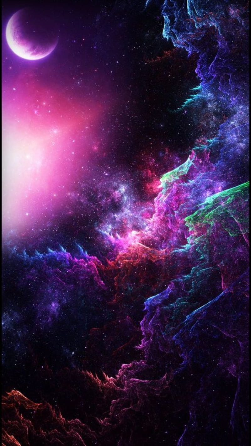 Neon Galaxy, clouds, cosmos, live, purple, solar, space, stars, HD phone wallpaper