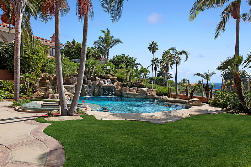 Modern Housing, architecture, housing, beach house, house, Hawaii, swimming pool, palm trees, modern, mansion, HD wallpaper