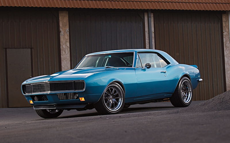Chevrolet Camaro, tuning, muscle cars, 1967 cars, blue Camaro, american cars, Chevrolet, HD wallpaper