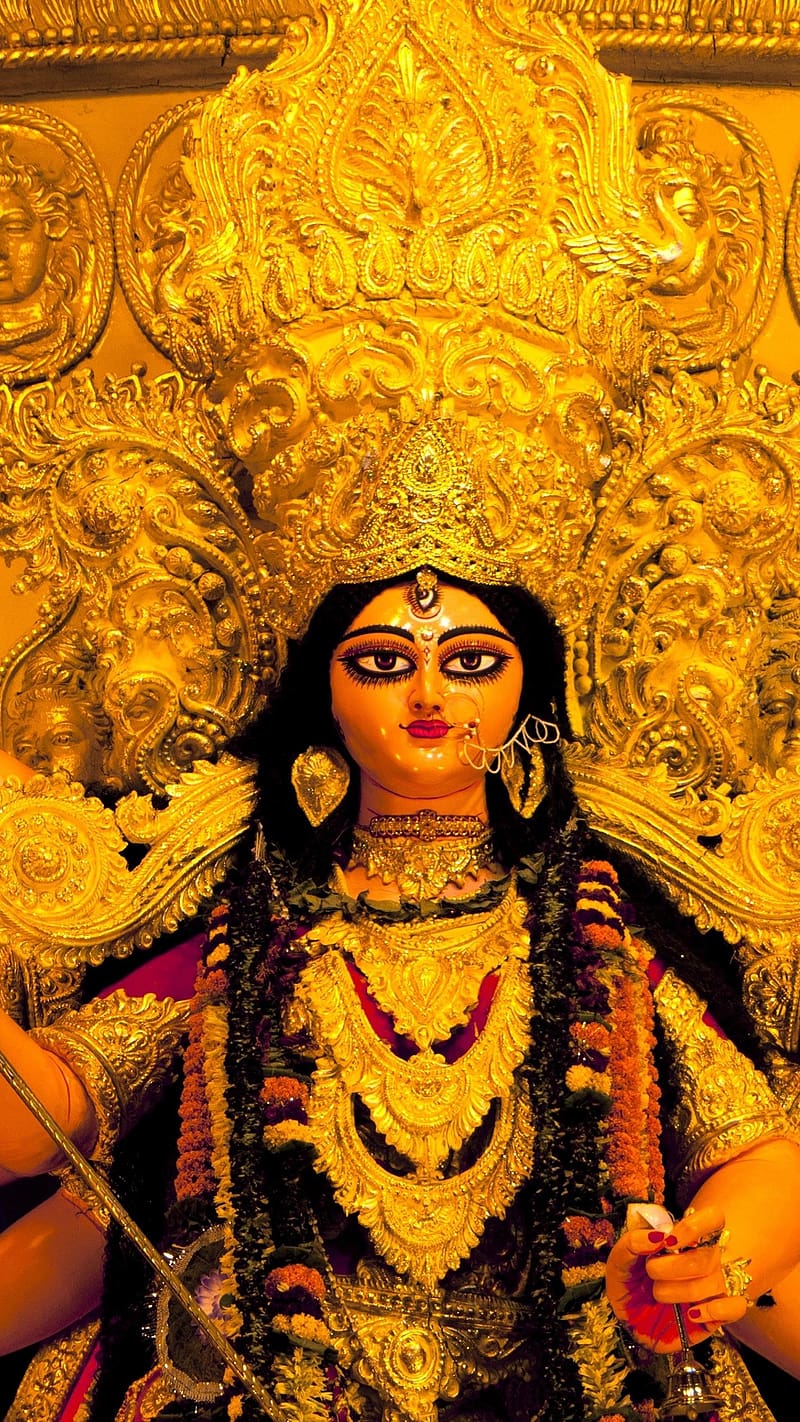 Durga Thakur, Golden Background, devi maa, goddess, HD phone wallpaper ...