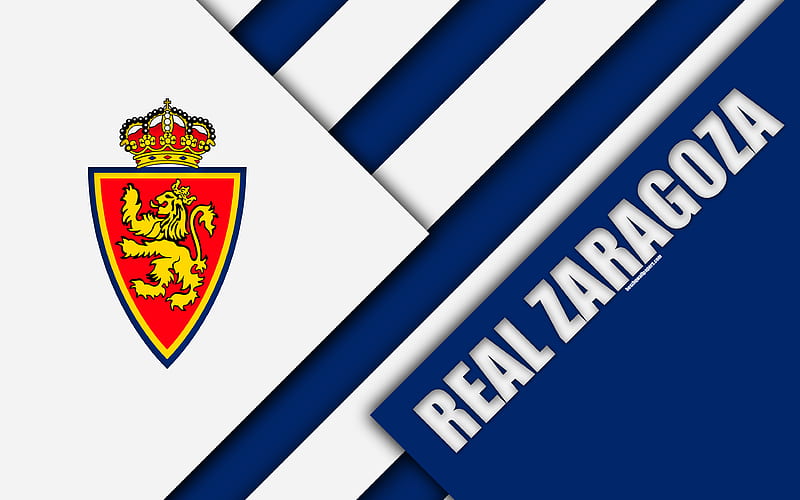 Real Zaragoza FC material design, Spanish football club, white blue abstraction, logo, Zaragoza, Spain, Segunda Division, football, HD wallpaper