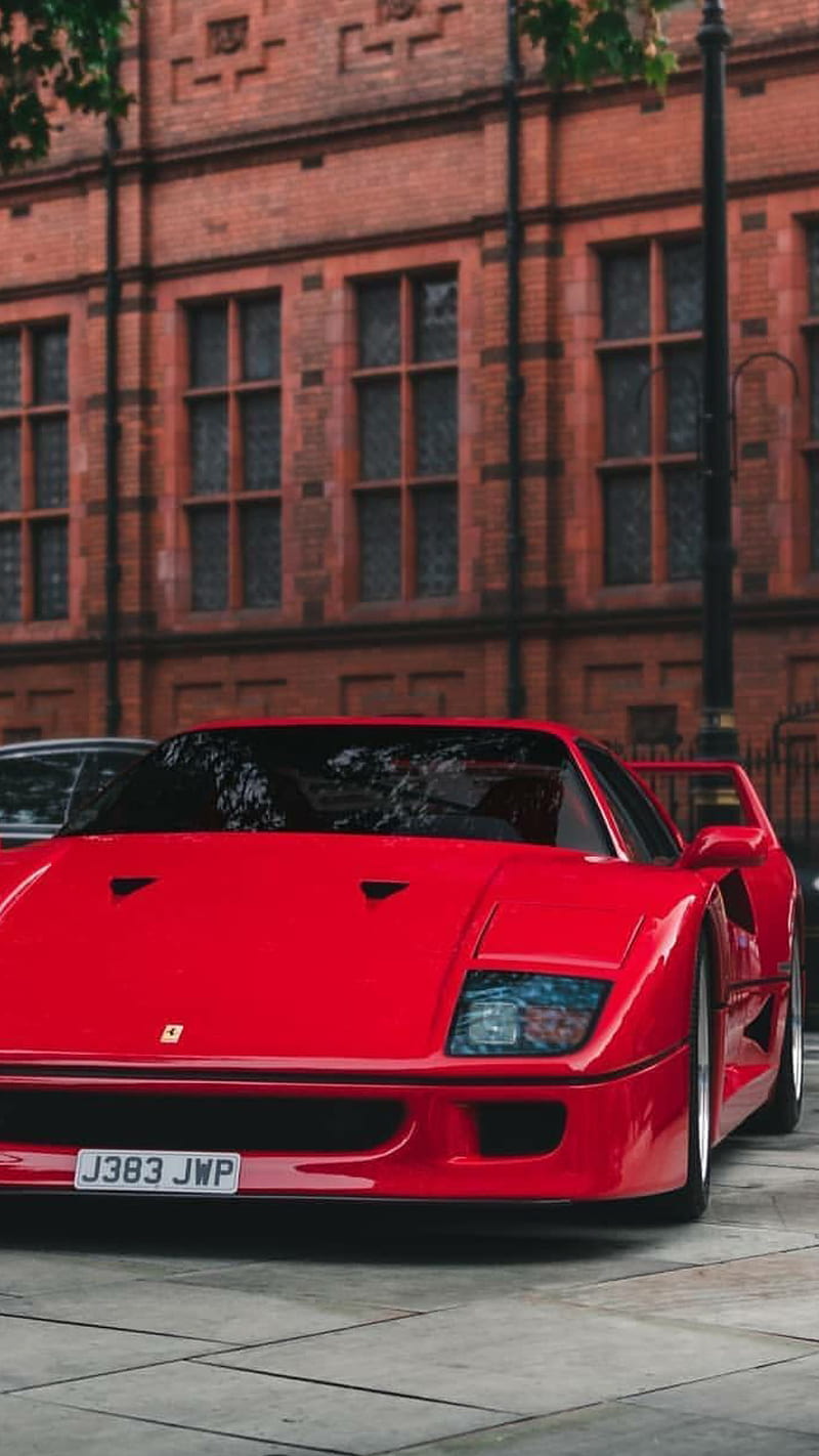 Classic Ferrari Red, f40, car, hypercar, supercar, rich, luxury, london, HD phone wallpaper
