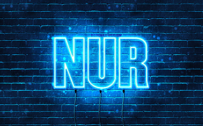 Nur, , with names, Nur name, blue neon lights, Happy Birtay Nur, popular arabic male names, with Nur name, HD wallpaper