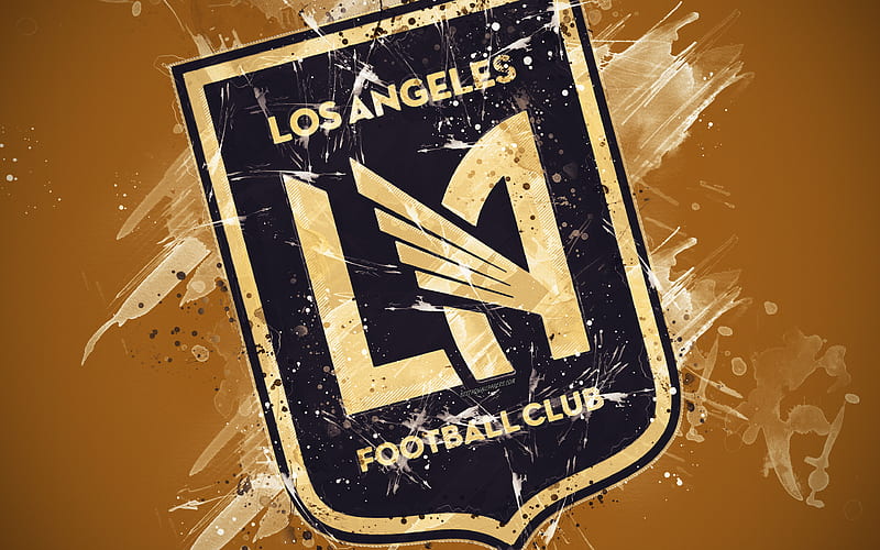 Los Angeles FC paint art, American soccer team, creative, logo, MLS, emblem, brown background, grunge style, Los Angeles, California, USA, football, Major League Soccer, HD wallpaper