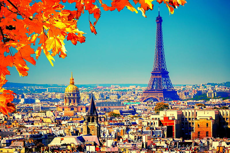 EIFFEL in AUTUMN, Maple, Tower, Eiffel, Paris, France, House, City, Leaf, HD wallpaper