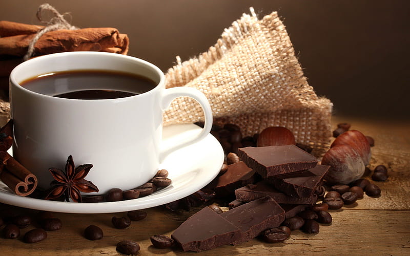 Cup of Coffee, pretty, good morning, lovely, beans, chocolate, bonito, coffee beans, sweet, still life, graphy, coffee, coffee time, cup, beauty, morning, HD wallpaper