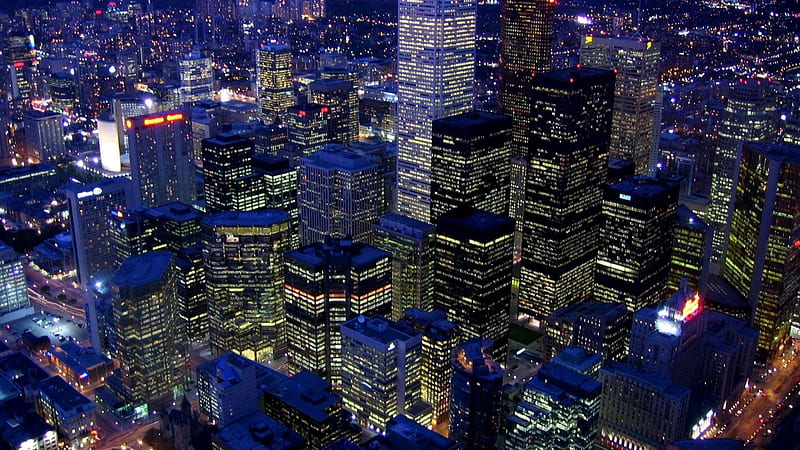 view from cn tower in toronto at night, city, night, lights, skyscrapers, HD wallpaper