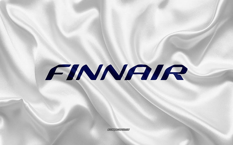 Finnair logo, airline, white silk texture, airline logos, Finnair emblem, silk background, silk flag, Finnair, HD wallpaper
