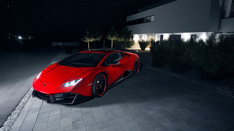 Lamborghini Huracan RWD night, Novitec Torado, tuning, red Lamborghini, HD wallpaper