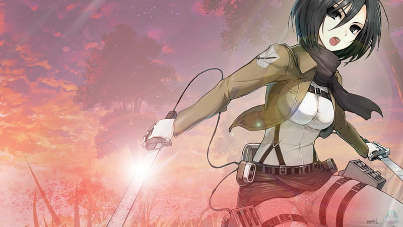 Mikasa Ackerman, anime, Shingeki no Kyojin, sword, black hair, HD wallpaper