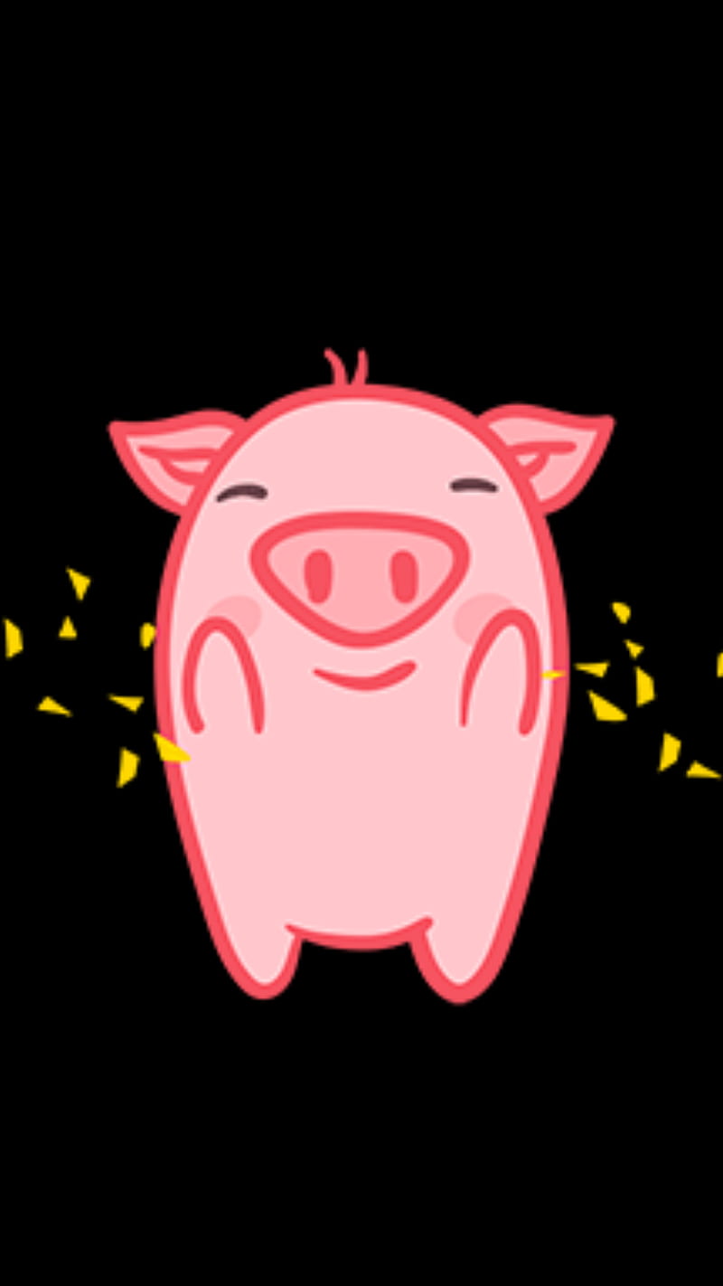 Happy Pig, amoled, black, hello, iphone, samsung, smile, yellow, HD phone wallpaper