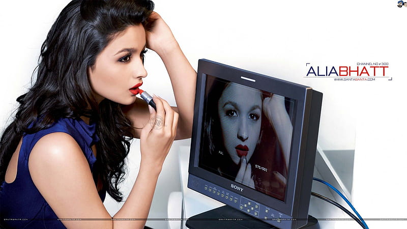 alia bhatt, beauty, laptop, actress, lipstick, HD wallpaper