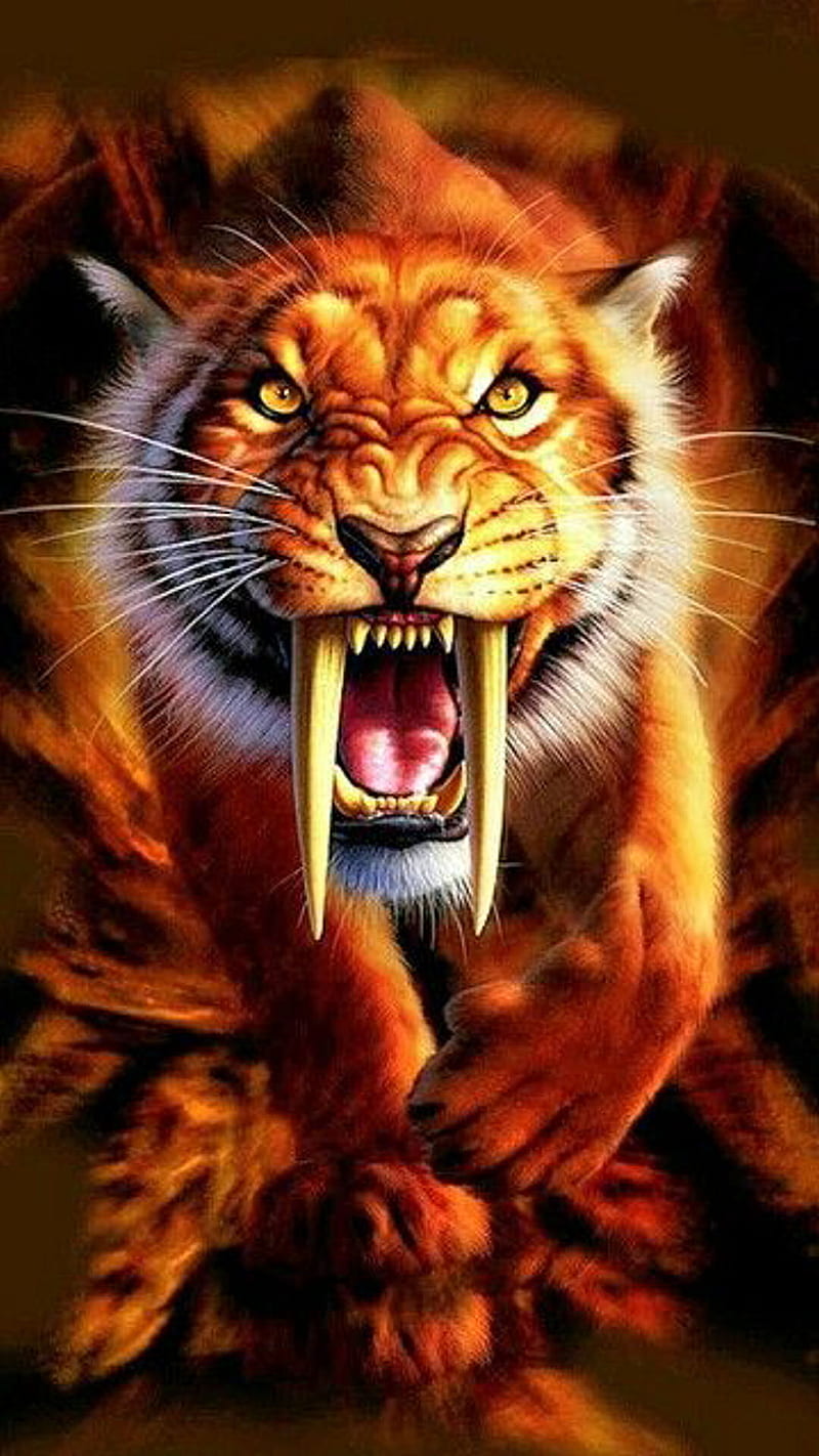 Sabre Tooth Tiger, big cat, predator, wild, HD phone wallpaper