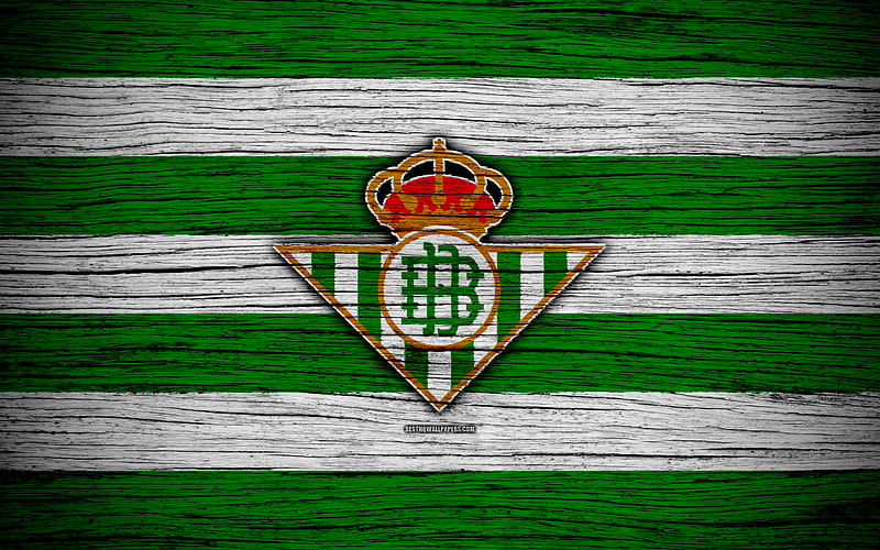 FC Real Betis Spain, LaLiga, wooden texture, soccer, Real Betis, football club, La Liga, Real Betis FC, HD wallpaper