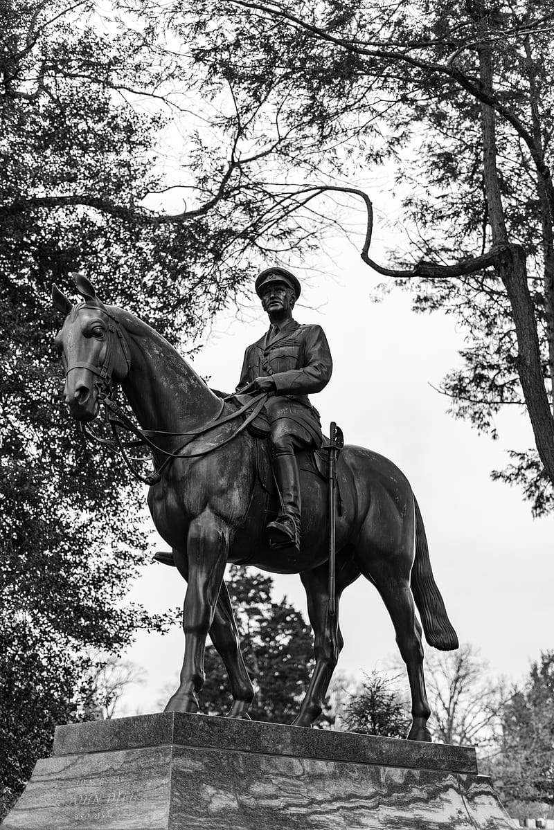 Grayscale of Man Riding Horse Statue, HD phone wallpaper
