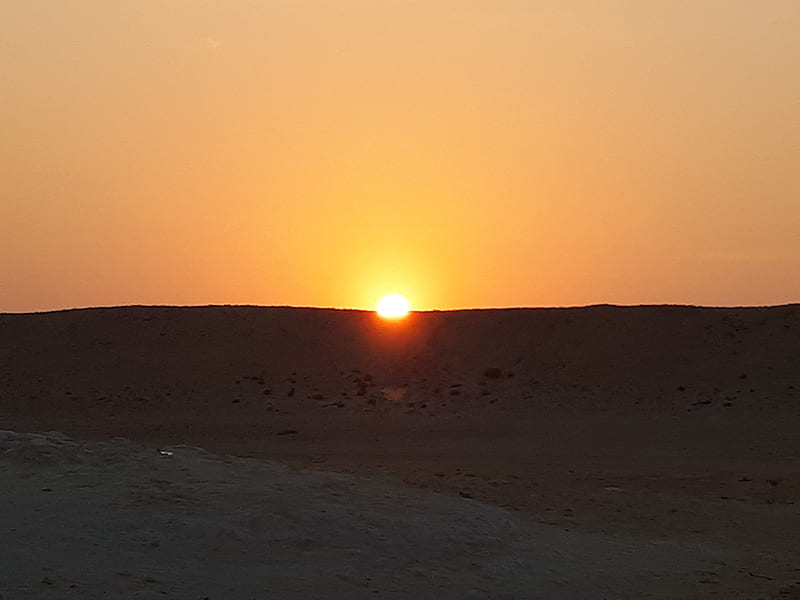 Doha Desert Sunset, android, color, good, morning, orange, sky, sun, HD wallpaper