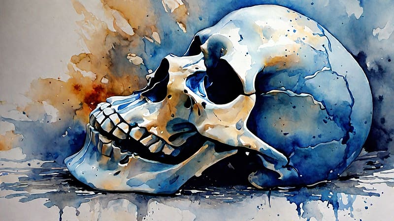 Blue Skull, skull, blue, abstract, flames, HD wallpaper