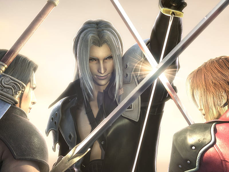 Sephiroth VS Angeal & Genesis, ff7, games, action, cg, final fantasy 7, video games, shoulder guard, final fantasy series, clash, anime, final fantasy, realistic, sephiroth, swords, genesis, angeal, final fantasy vii, weapons, cool, battle, trio, fight, crisis core, armour, ff7 crisis core, HD wallpaper