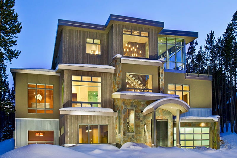 Ski Lodge, Lodge, bonito, Snow, WInter, House, Ski, HD wallpaper