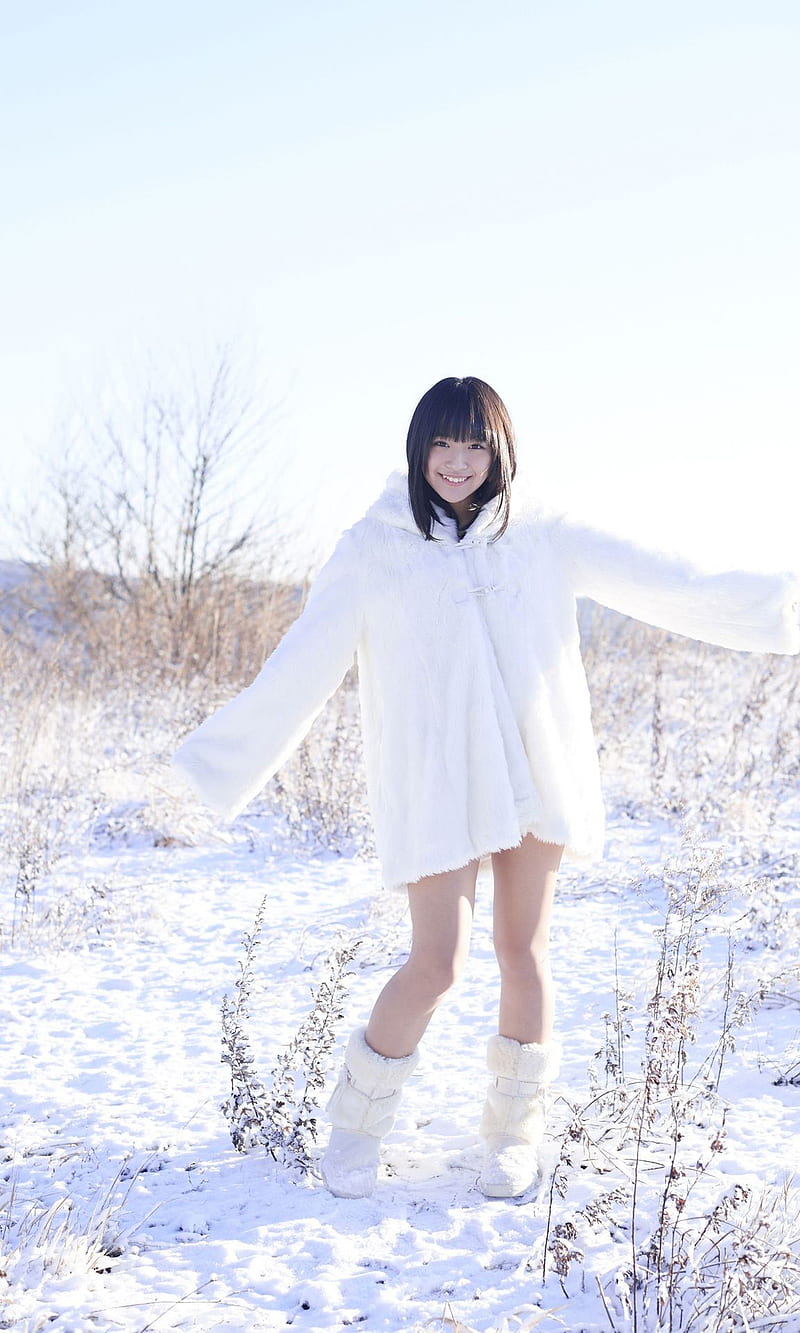 Nana Asakawa, snow, smiling, women, model, Asian, women outdoors, Japanese women, Japanese, HD phone wallpaper