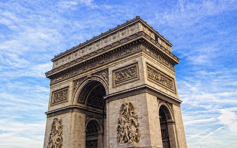 Arc de Triomphe, blue sky, landmark, Place Charles de Gaulle, Paris, France, Triumphal Arch of the Star, HD wallpaper
