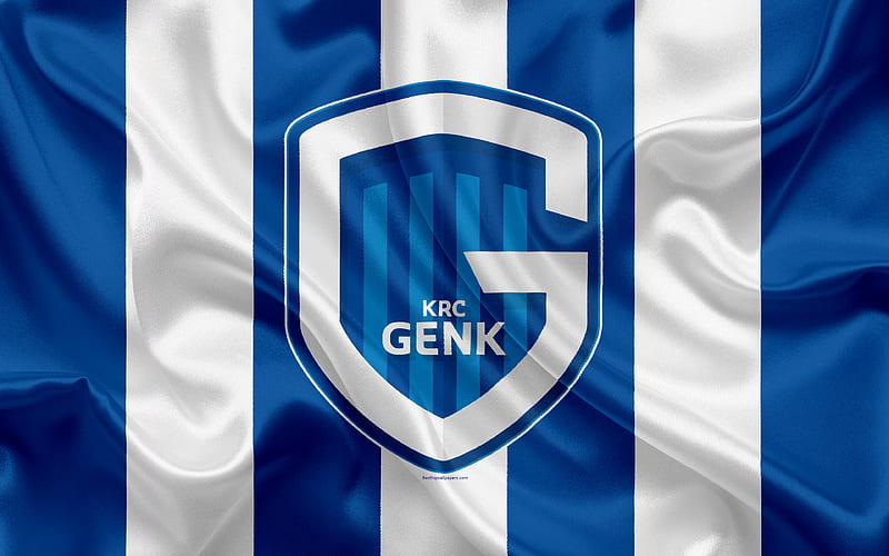 Genk FC Belgian Football Club, logo, emblem, Jupiler League, Belgian Football Championship, Genk, Belgium, football, silk flag, HD wallpaper