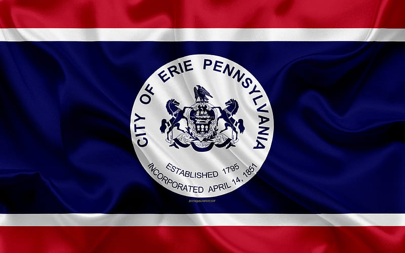 Flag of Erie silk texture, American city, red blue silk flag, Erie flag, Pennsylvania, USA, art, United States of America, Erie, HD wallpaper