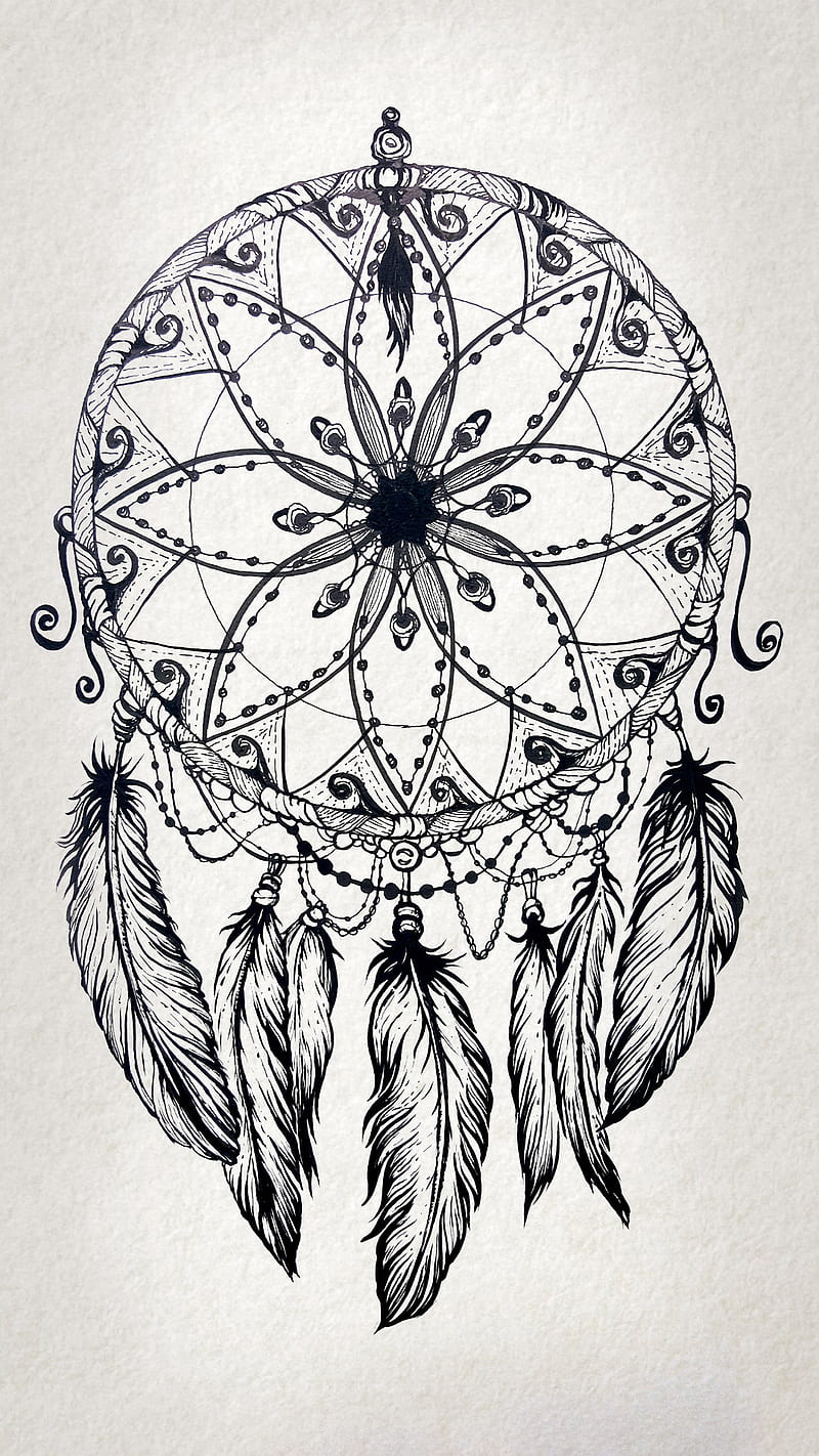 Dream Cather 2, catcher, feather, sketch, HD phone wallpaper | Peakpx