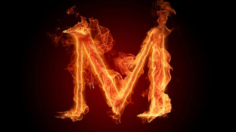 M Fiery English Alphabet Letter Black Background M Letter, HD wallpaper