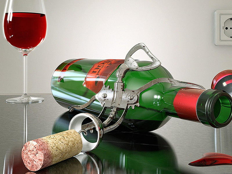 Drunk Corkscrew, glases, corkscrew, wine, container, drunk, stopper, HD wallpaper