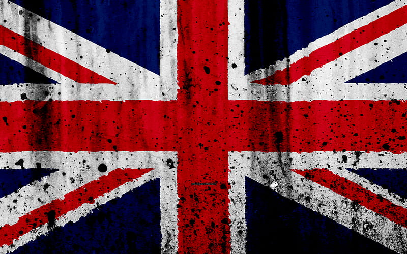 flag of United Kingdom grunge, stone texture, british flag, Europe, United Kingdom, UK flag, national symbols, Great Britain, Great Britain national flag, HD wallpaper