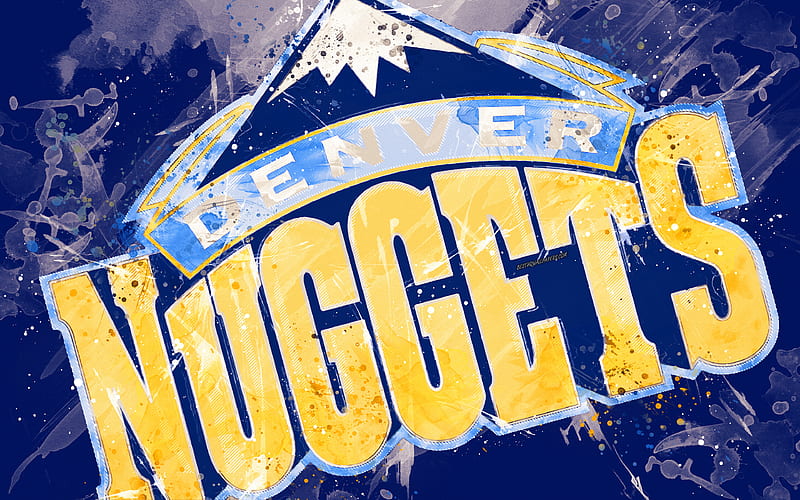 Denver Nuggets grunge art, logo, american basketball club, blue background, paint splashes, NBA, emblem, Denver, Colorado, USA, basketball, Western Conference, National Basketball Association, HD wallpaper