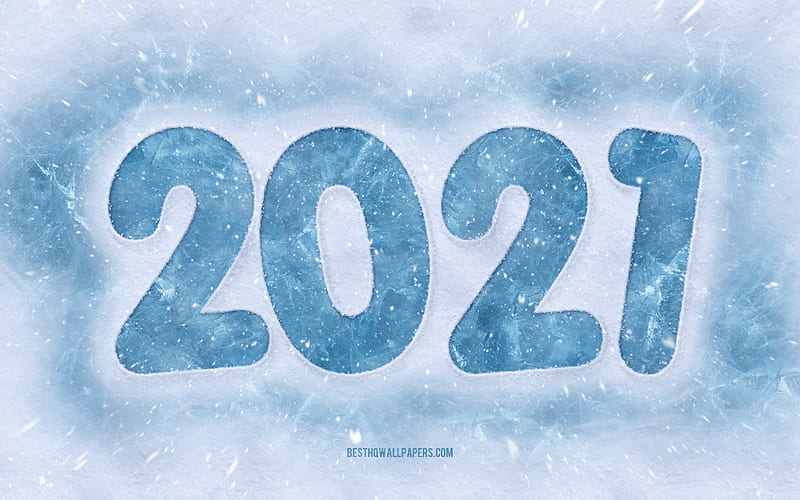 2021 New Year, 2021 Winter background, Happy New Year 2021, lettering on ice, 2021 Ice background, winter, snow, 2021 concepts, HD wallpaper