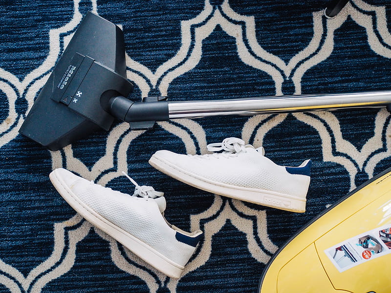 pair of white sneakers beside vacuum cleaner, HD wallpaper