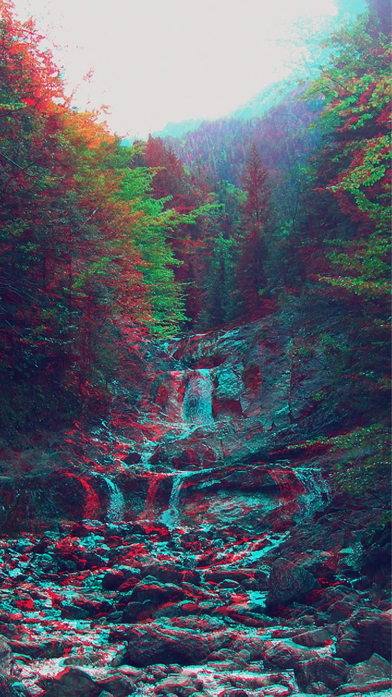 Glitch nature, aesthetic, beard, colorful, cool, fun, hipster, mountains, water, HD phone wallpaper