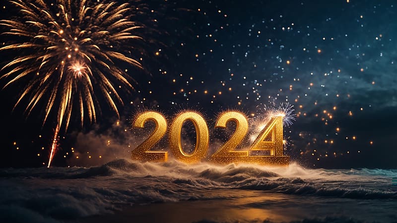 Happy New Year!, new year, night, fireworks, craciun, christmas, 2024, card, HD wallpaper