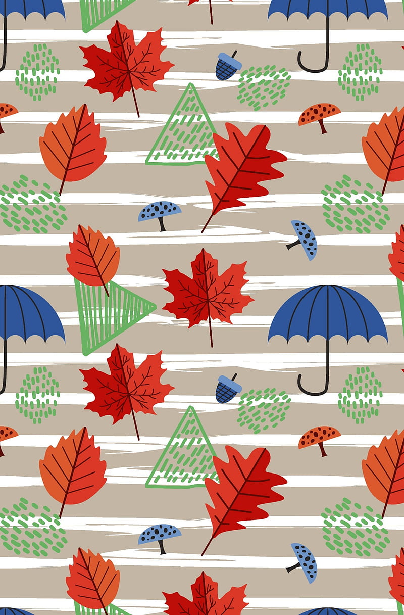 Autumn pattern , colorful, designs, fall, leaves, umbrella, HD phone wallpaper