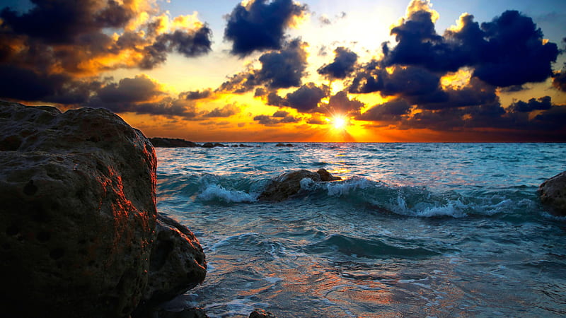 Sea Sunset, sea, sunset, water, nature, HD wallpaper