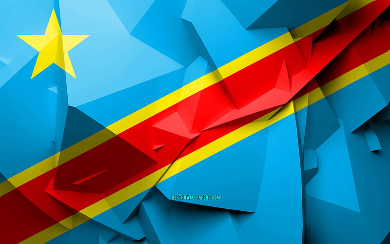 Flag of Democratic Republic of Congo, geometric art, African countries, DR Congo flag, creative, Democratic Republic of Congo, Africa, DR Congo 3D flag, national symbols, HD wallpaper