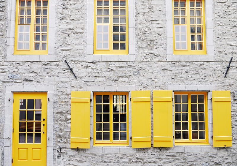 gray and yellow concrete house, HD wallpaper