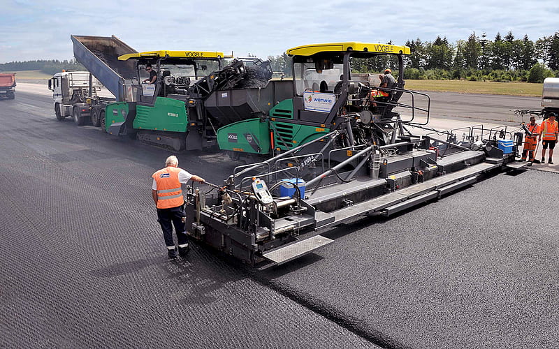 asphalt paver, Vogele SUPER 2100-2, road construction concepts, asphalt paving, construction machinery, HD wallpaper