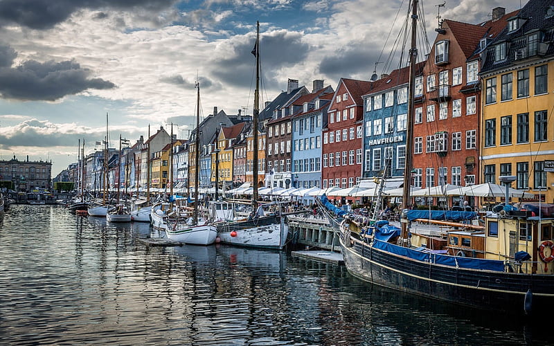 Nyhavn, Copenhagen, Denmark, Denmark, streetscape, Copenhagen, sailboats, harbor, HD wallpaper