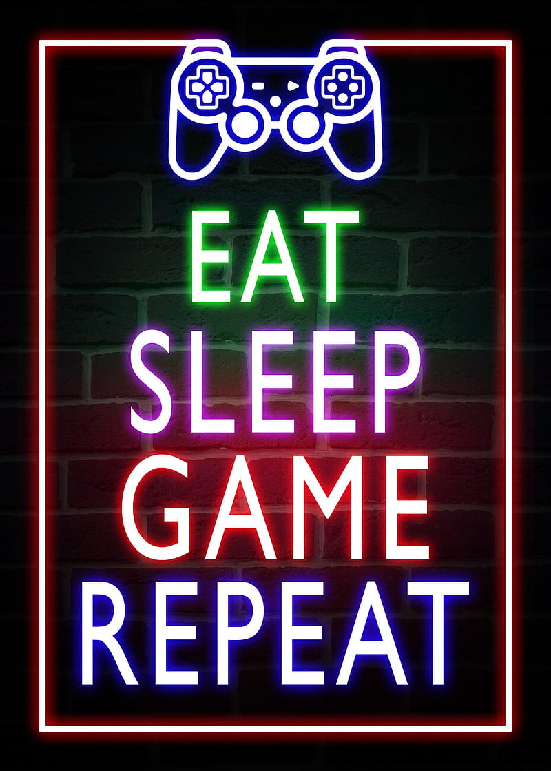 Eat Sleep Game Repeat Gaming Neon Quote Wall Mural. Buy Online At ...