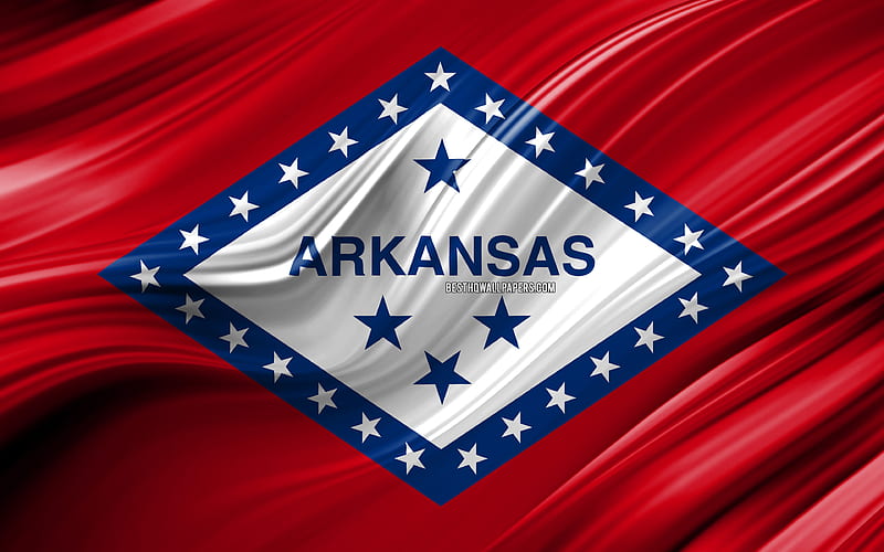 Arkansas flag, american states, 3D waves, USA, Flag of Arkansas, United States of America, Arkansas, administrative districts, Arkansas 3D flag, States of the United States, HD wallpaper