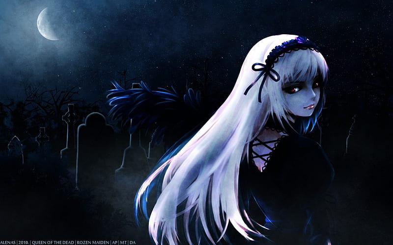 Suigintou, gothic anime girl, dark, lolita, graveyard, rozen maiden, HD wallpaper