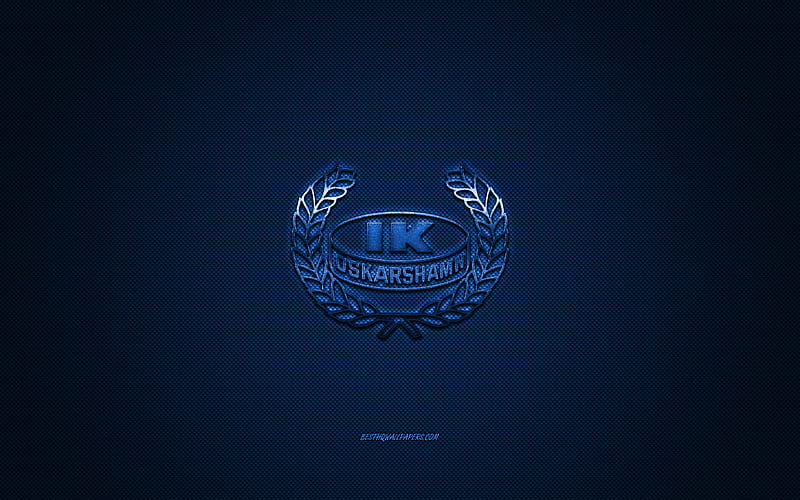 IK Oskarshamn, Swedish hockey club, SHL, blue logo, blue carbon fiber background, ice hockey, Oskarshamn, Sweden, IK Oskarshamn logo, Swedish Hockey League, HD wallpaper