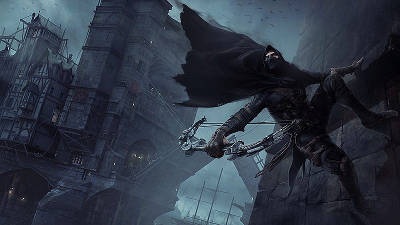 Thief, city, cape, video game, bow, assassin, HD wallpaper