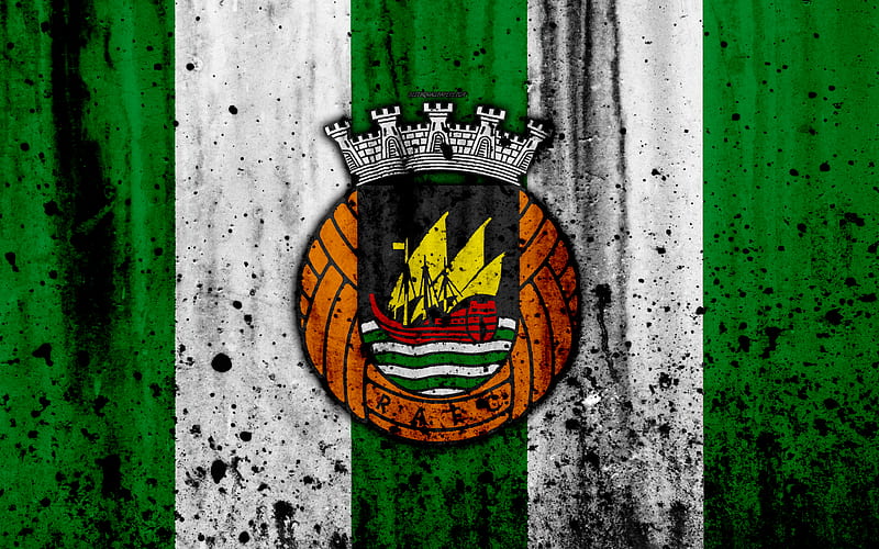 FC Rio Ave grunge, Primeira Liga, soccer, art, Portugal, Rio Ave, football club, stone texture, Rio Ave FC, HD wallpaper